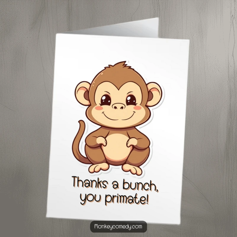 Funny Free Printable Monkey Thank You Card: A cute monkey making a funny silly face to express gratitude with humor.