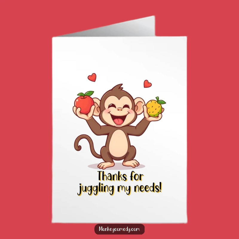 Free Printable Juggling Monkey Thank You Card: Fruity Fun Downloadable Gift