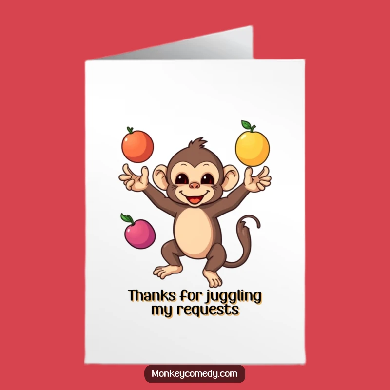 Free Printable Thank You Card: Juggling Monkey Fruit Gratitude Downloadable Greeting for Thanks