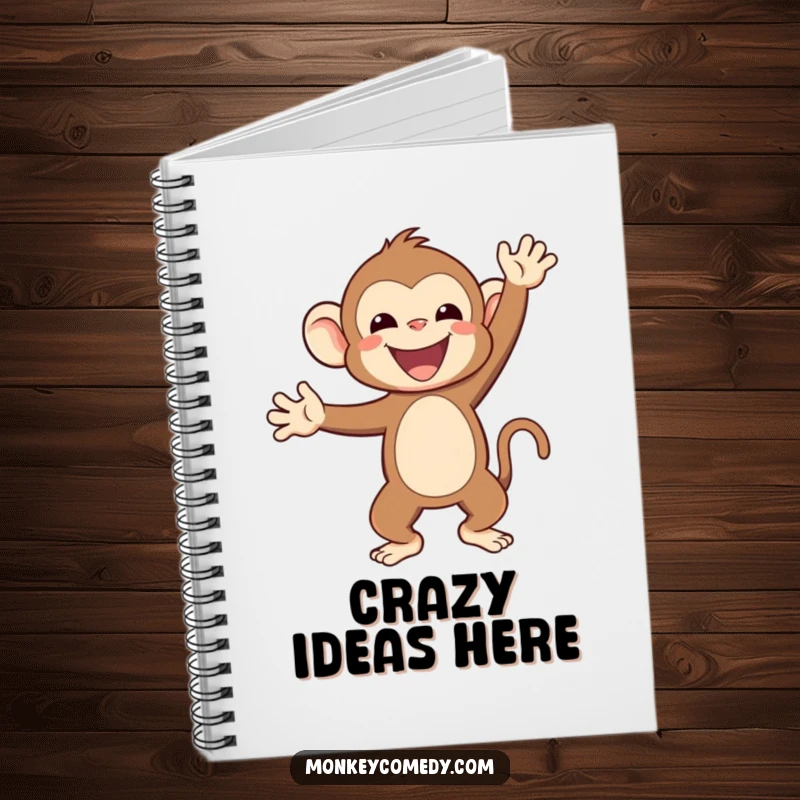 Funny Kawaii monkey in a happy handstand on the cover of a lined notebook, inspirational.