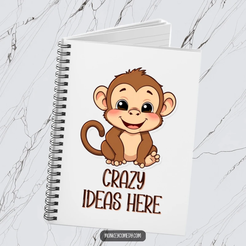 Funny notebook cover featuring a monkey making a funny face and a silly pose, ideal for jotting down notes with a humorous and expressive touch.