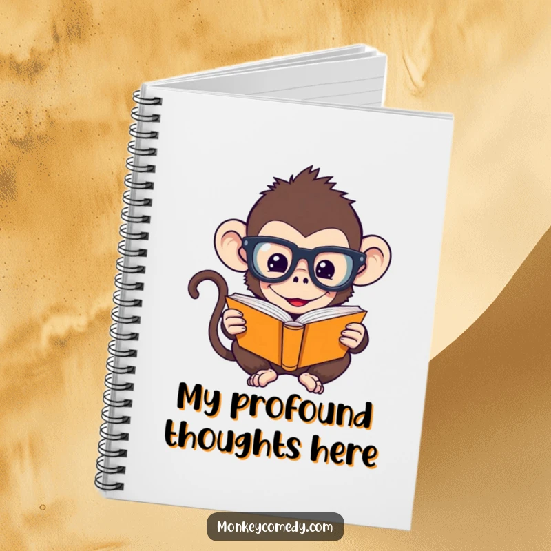Funny Monkey Notebook: A humorous monkey with oversized glasses reads a tiny book, great for jotting down clever thoughts.