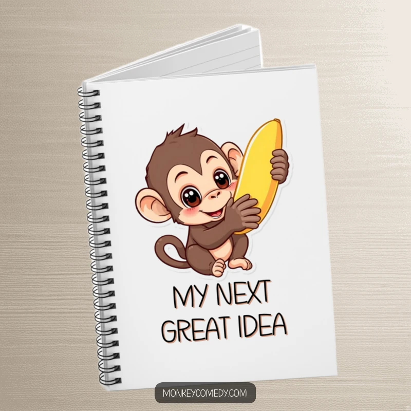 Funny curious monkey notebook with a monkey reaching for a banana, encouraging creativity and jotting down delicious ideas.
