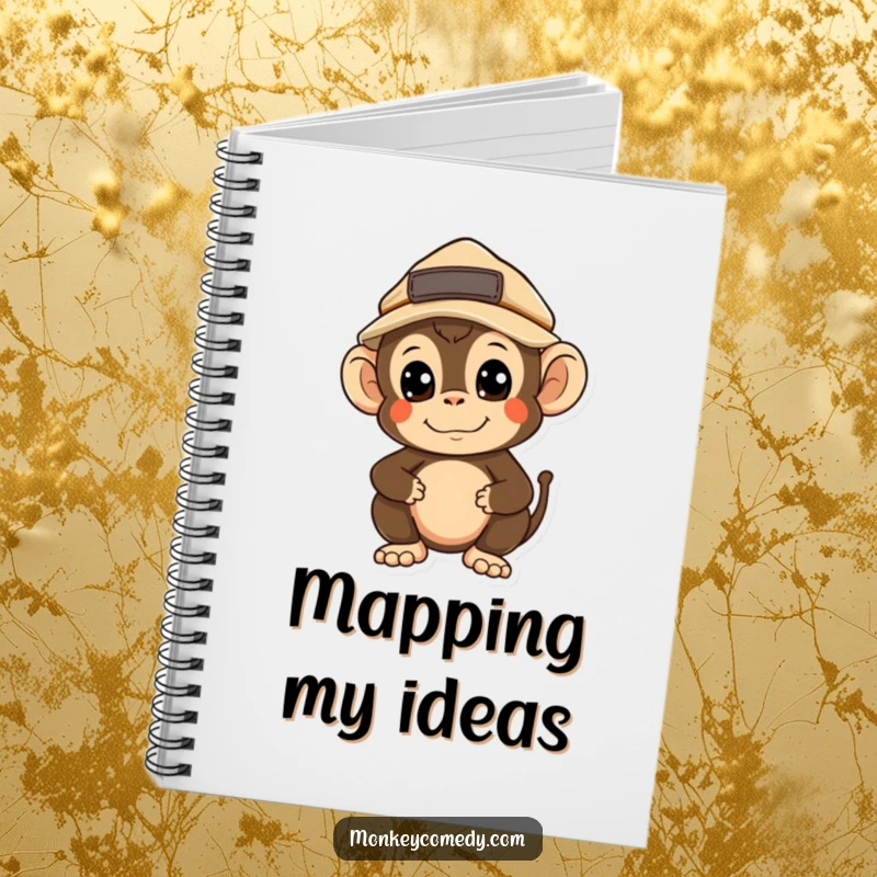 Funny Kawaii Monkey Explorer Notebook: A curious monkey with an explorer hat looks around, ideal for documenting adventures with a humorous touch.