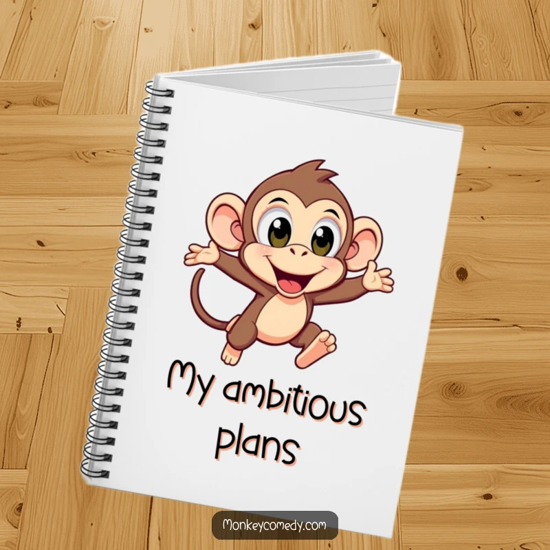Funny Kawaii Monkey Leaping Notebook: A kawaii monkey leaps forward with excitement, making this notebook perfect for capturing ideas energetically.