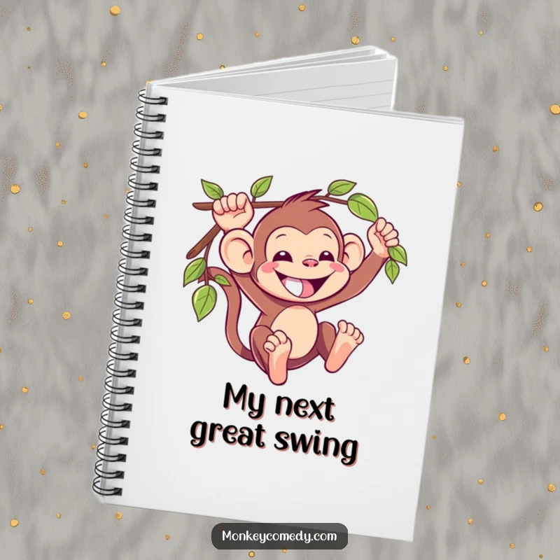 Funny Kawaii Monkey Notebook: A grinning monkey swings on a vine, making this notebook a delightful companion for capturing ideas with humor.