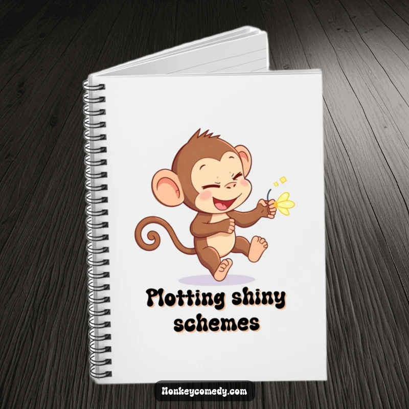 Funny monkey with a mischievous glint, chasing a bright firefly, designed for a fun and funny notebook, perfect for gifting.