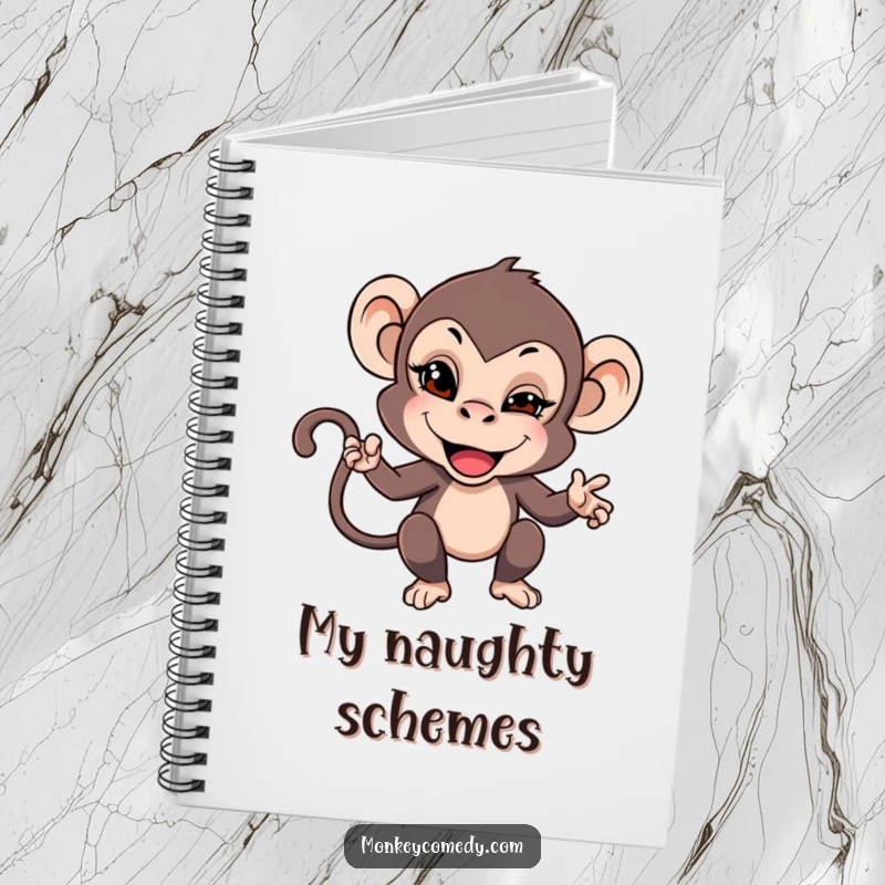 Funny notebook cover with a monkey giving a mischievous wink, designed for jotting down ideas with a playful secret.