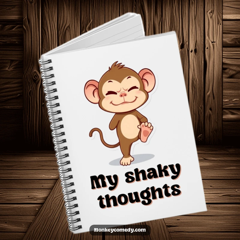 Funny Monkey Notebook cover displays a primate in a funny grimace, balancing on one leg, symbolizing effort.