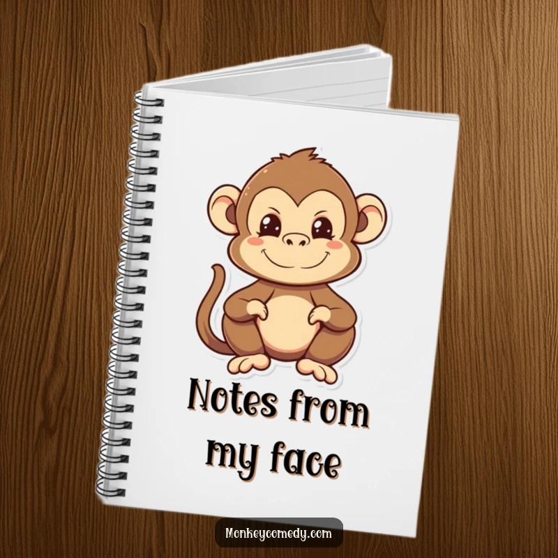 Funny Kawaii Monkey Notebook with a comical monkey face, perfect for journaling, note-taking, and doodling.