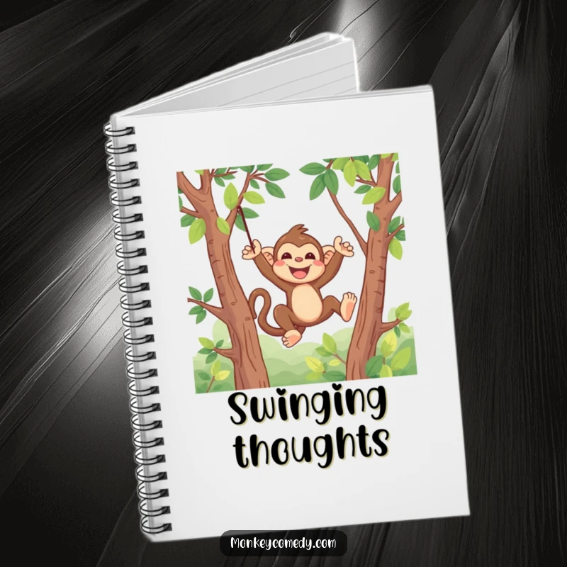 Funny Kawaii Monkey Notebook: A cute notebook cover with a kawaii monkey swinging joyfully through trees, perfect for writing.
