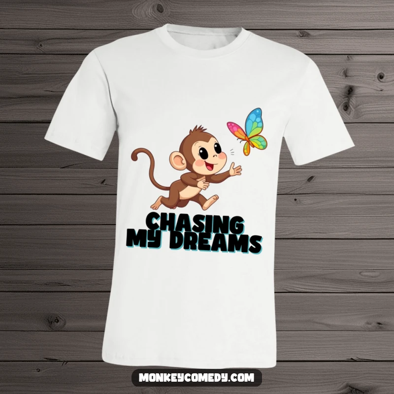 Funny Monkey Chasing Butterfly T-Shirt: Joyful monkey joyfully pursues a dazzling butterfly, showcasing energetic fun and a love for nature's wonders.