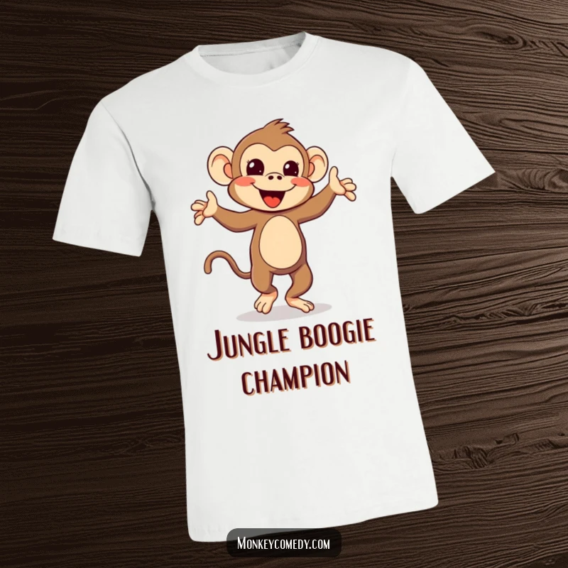 Funny Kawaii Monkey T-Shirt: A cute monkey caught mid-silly dance, tail wagging with pure, unadulterated, humorous joy.