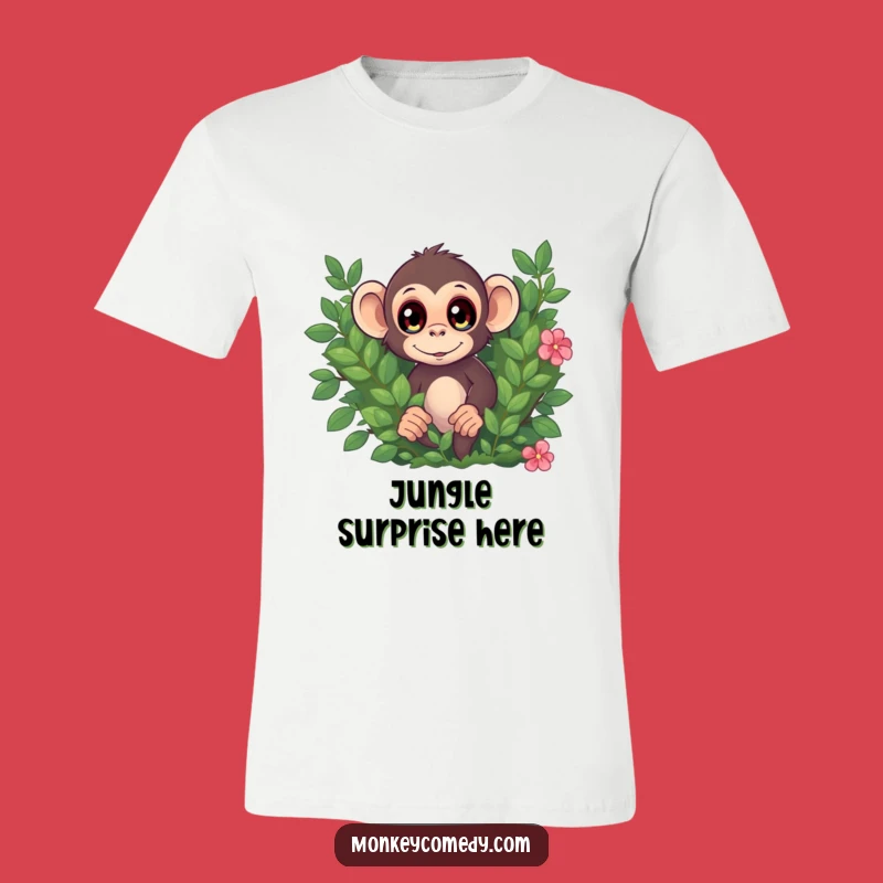 Funny Monkey Surprise T-Shirt, Wide Eyes, Bush Peek, Humorous Jungle Wear