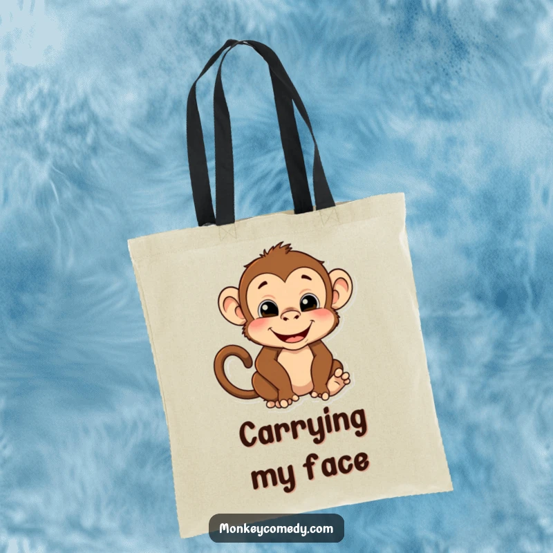 Funny tote bag featuring a monkey making a funny face and a silly pose, perfect for carrying essentials with a touch of primate humor.