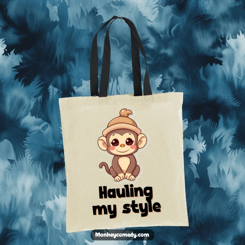 Funny Kawaii Monkey Tote Bag: A cute monkey wears a crooked hat, making this bag a symbol of quirky style and fun.